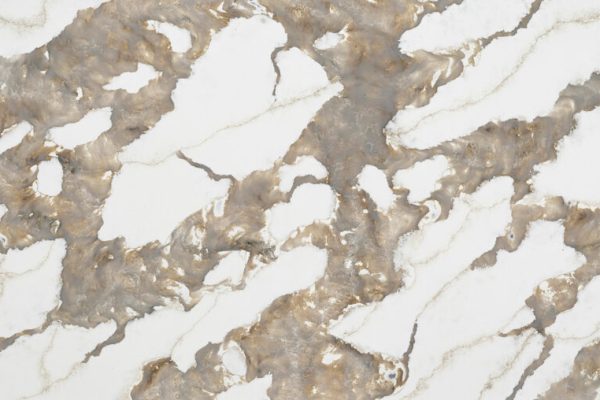 New Favorite Download Image Where To Buy Patagonia quartzite-inspired quartz, featuring a bright white background with bold, dynamic brown and grey transclucent veining